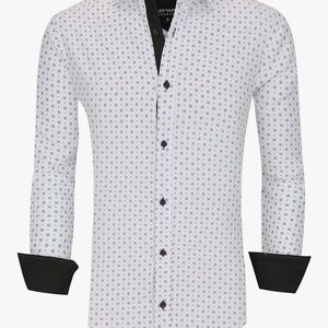 White and Black Patterned Button Down Shirt
